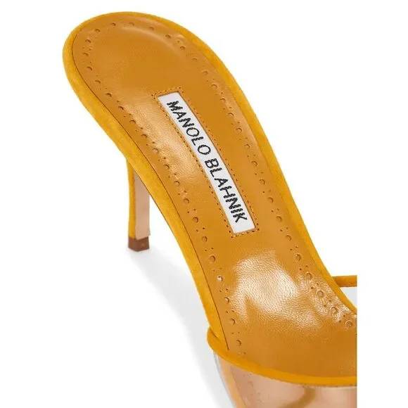 Manolo Blahnik Jadifa 70MM PVC & Suede Mules Size 37.5 (7.5) $775